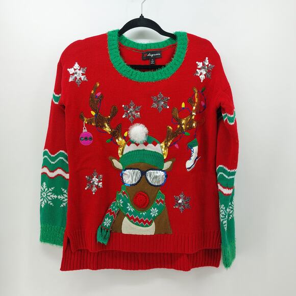 33 Degree Sweaters - 33 Degree Ugly Christmas Sweater Cool Reindeer Ornaments M